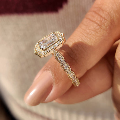 Cushion Hidden Halo Lab Grown Diamond Engagement Ring