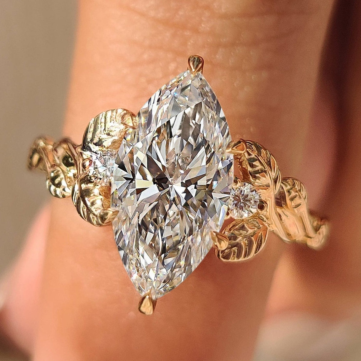 Marquise Nature Inspired Lab Grown Diamond Engagement Ring