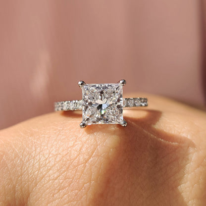 Cushion Hidden Halo Lab Grown Diamond Engagement Ring