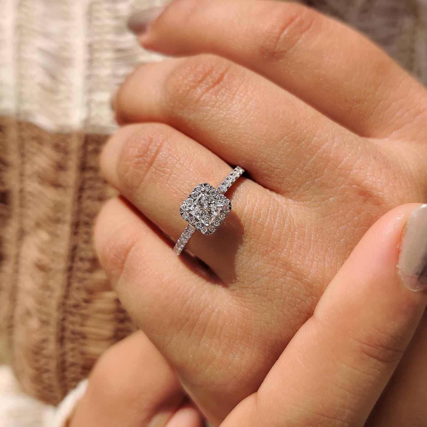 Cushion Hidden Halo Lab Grown Diamond Engagement Ring