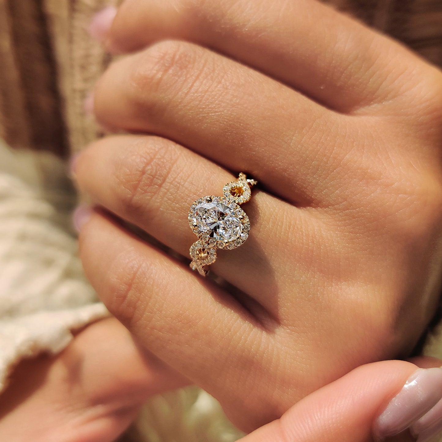 Cushion Hidden Halo Lab Grown Diamond Engagement Ring