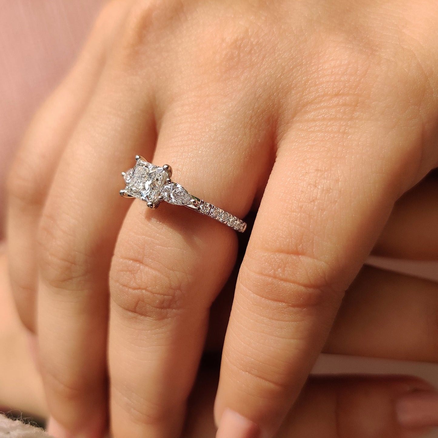 Cushion Hidden Halo Lab Grown Diamond Engagement Ring