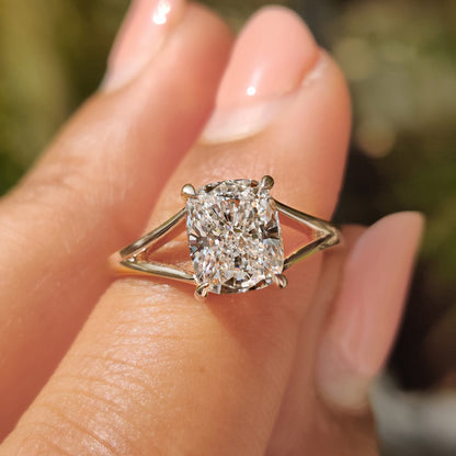 Cushion Hidden Halo Lab Grown Diamond Engagement Ring