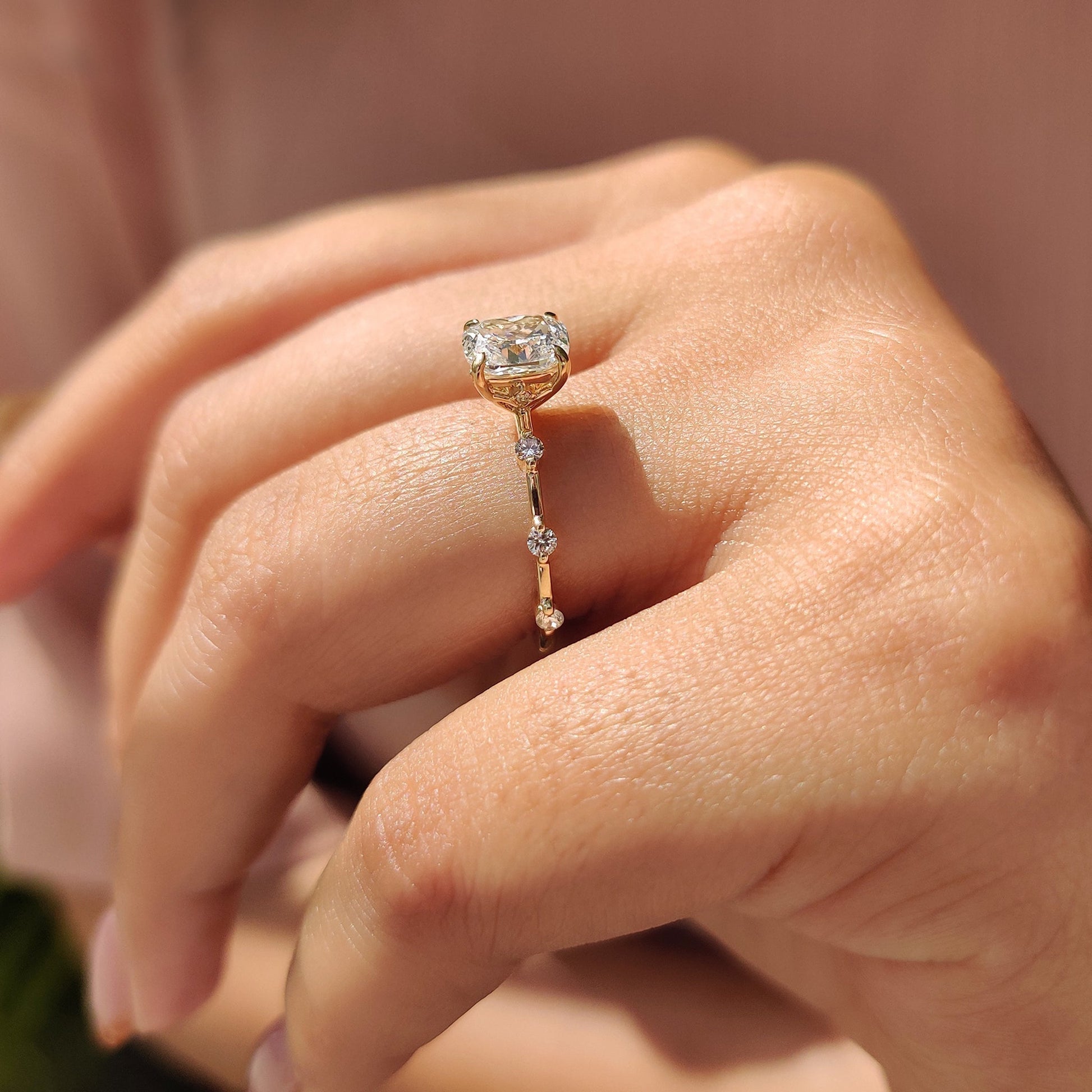 Cushion Hidden Halo Lab Grown Diamond Engagement Ring