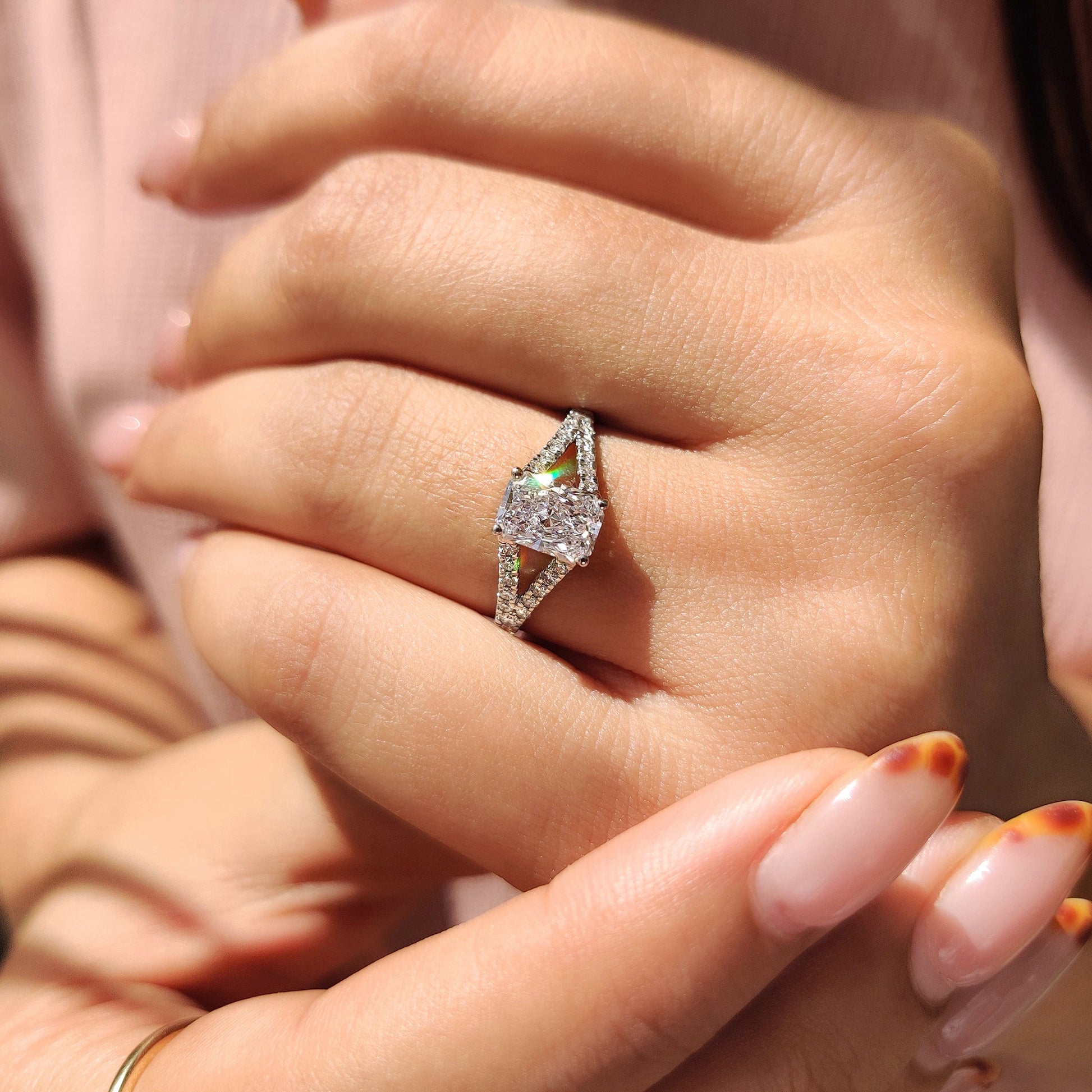 Cushion Hidden Halo Lab Grown Diamond Engagement Ring