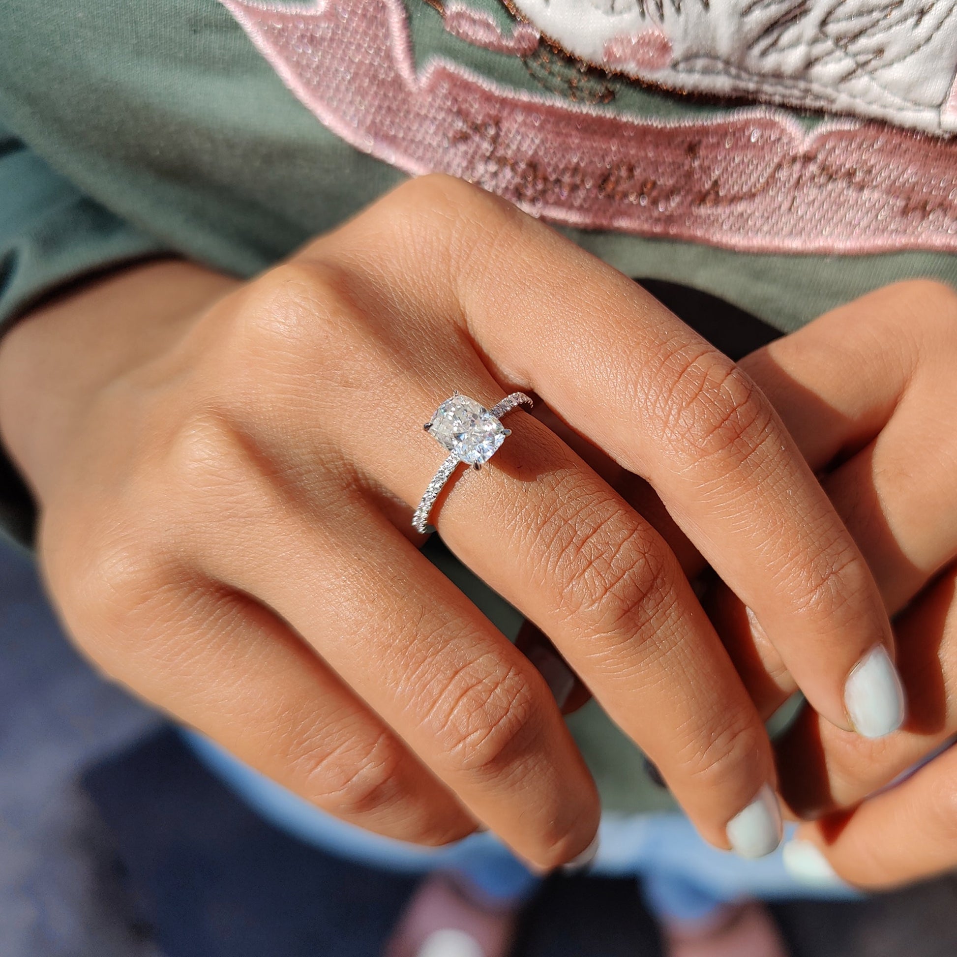 Cushion Hidden Halo Lab Grown Diamond Engagement Ring
