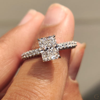 Cushion Hidden Halo Lab Grown Diamond Engagement Ring
