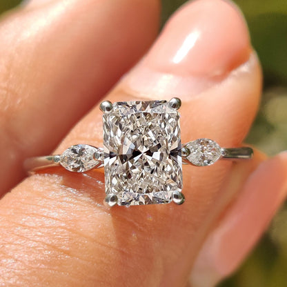 Radiant Three Stones Lab Grown Diamond Engagement Ring