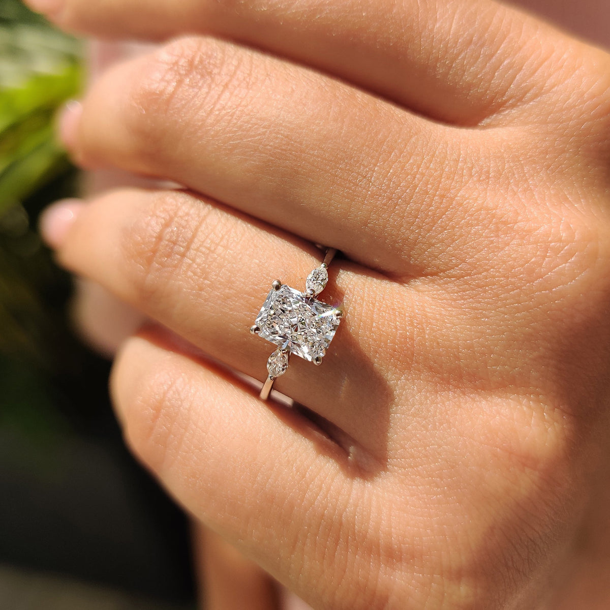 Radiant Three Stones Lab Grown Diamond Engagement Ring