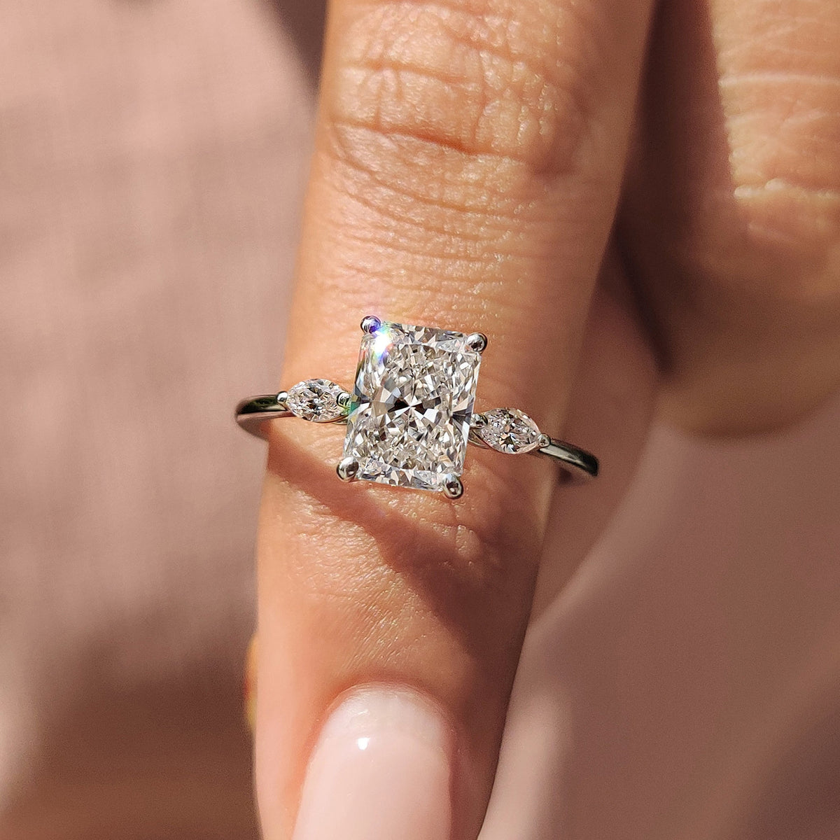 Radiant Three Stones Lab Grown Diamond Engagement Ring