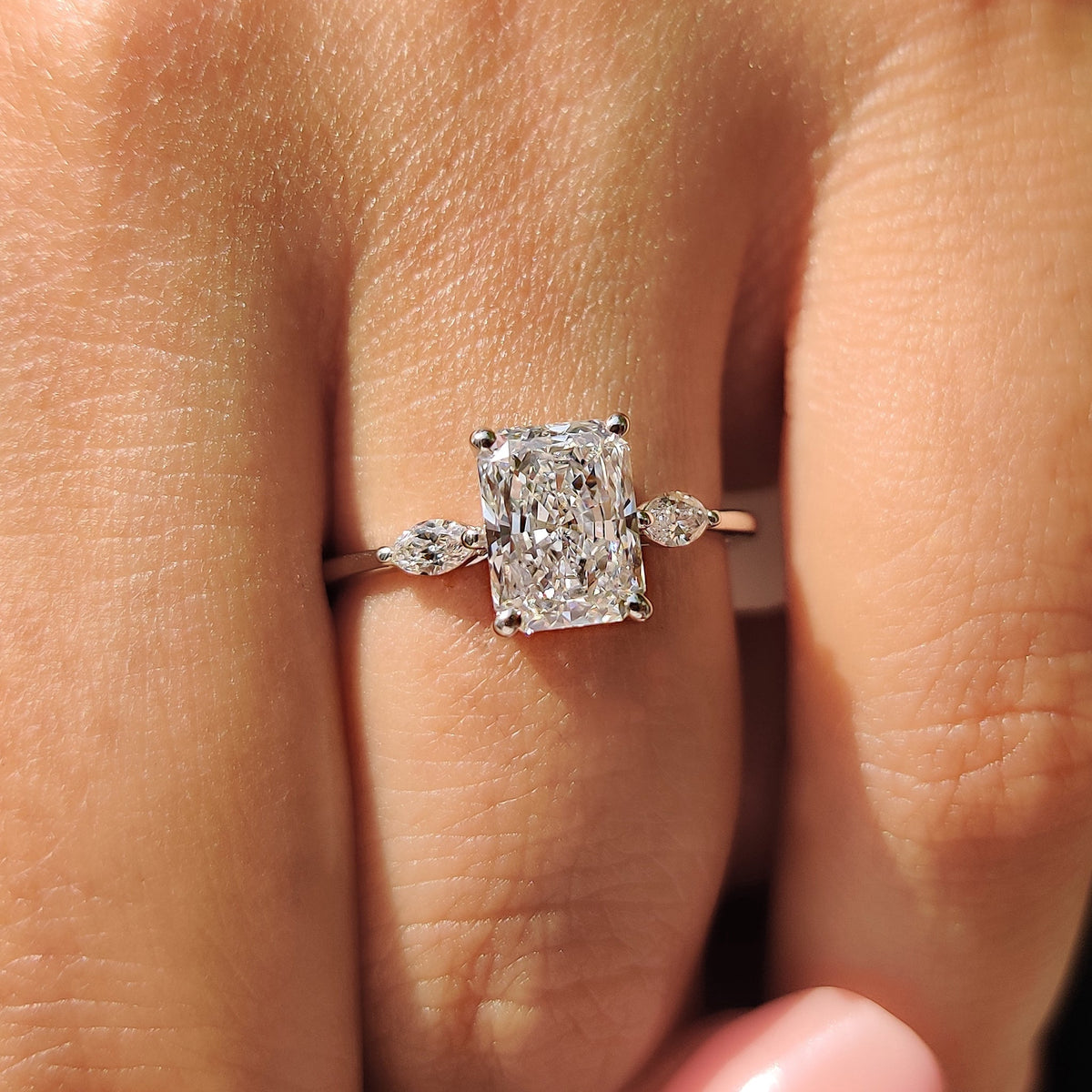 Radiant Three Stones Lab Grown Diamond Engagement Ring
