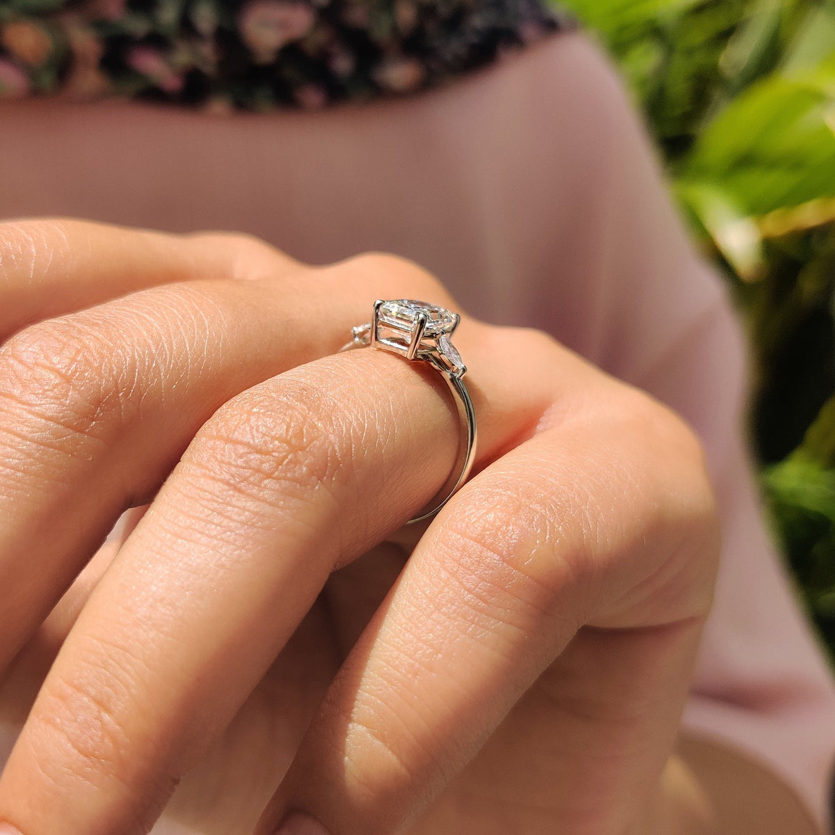 Radiant Three Stones Lab Grown Diamond Engagement Ring