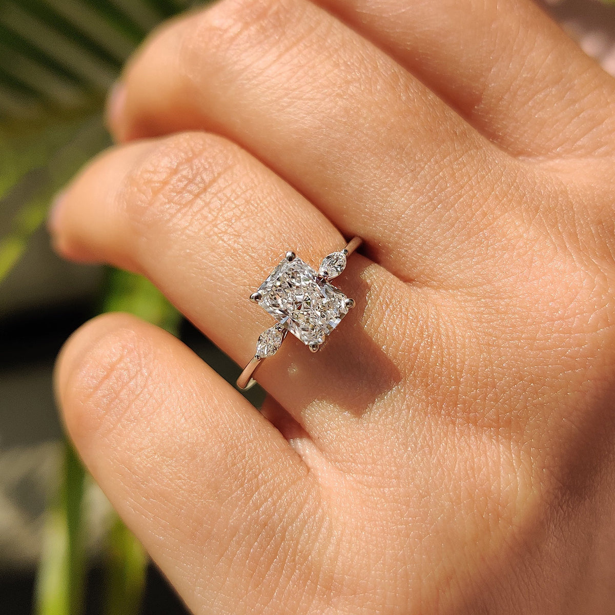 Radiant Three Stones Lab Grown Diamond Engagement Ring