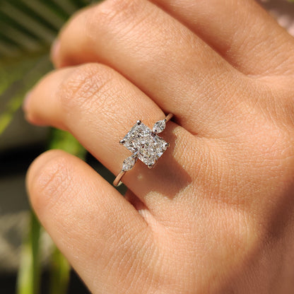 Radiant Three Stones Lab Grown Diamond Engagement Ring
