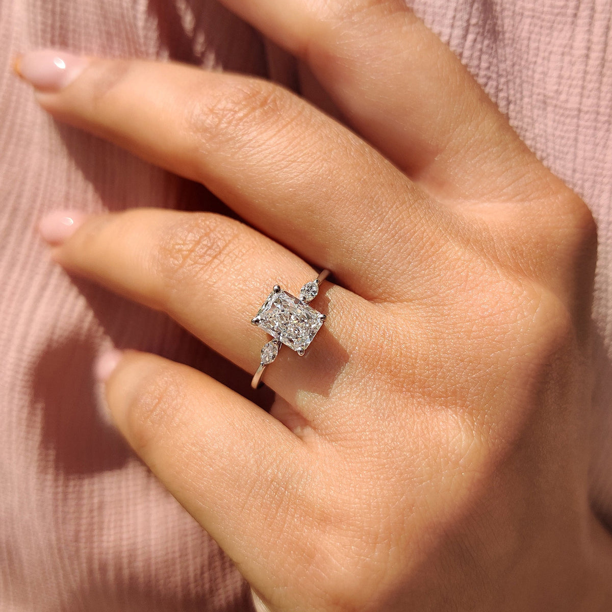 Radiant Three Stones Lab Grown Diamond Engagement Ring