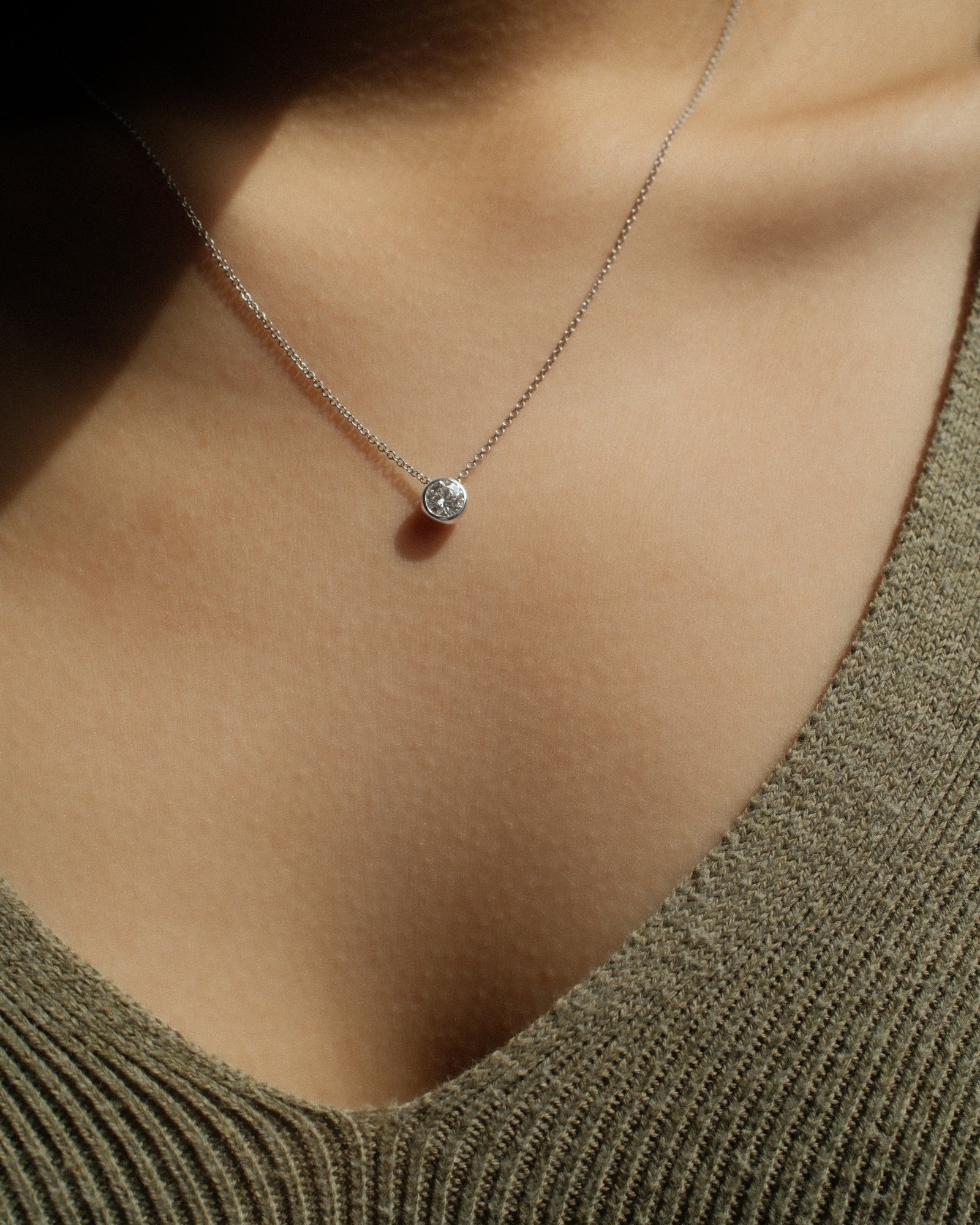 1.0 CT Round Bezel Solitaire Lab Grown Diamond Necklace