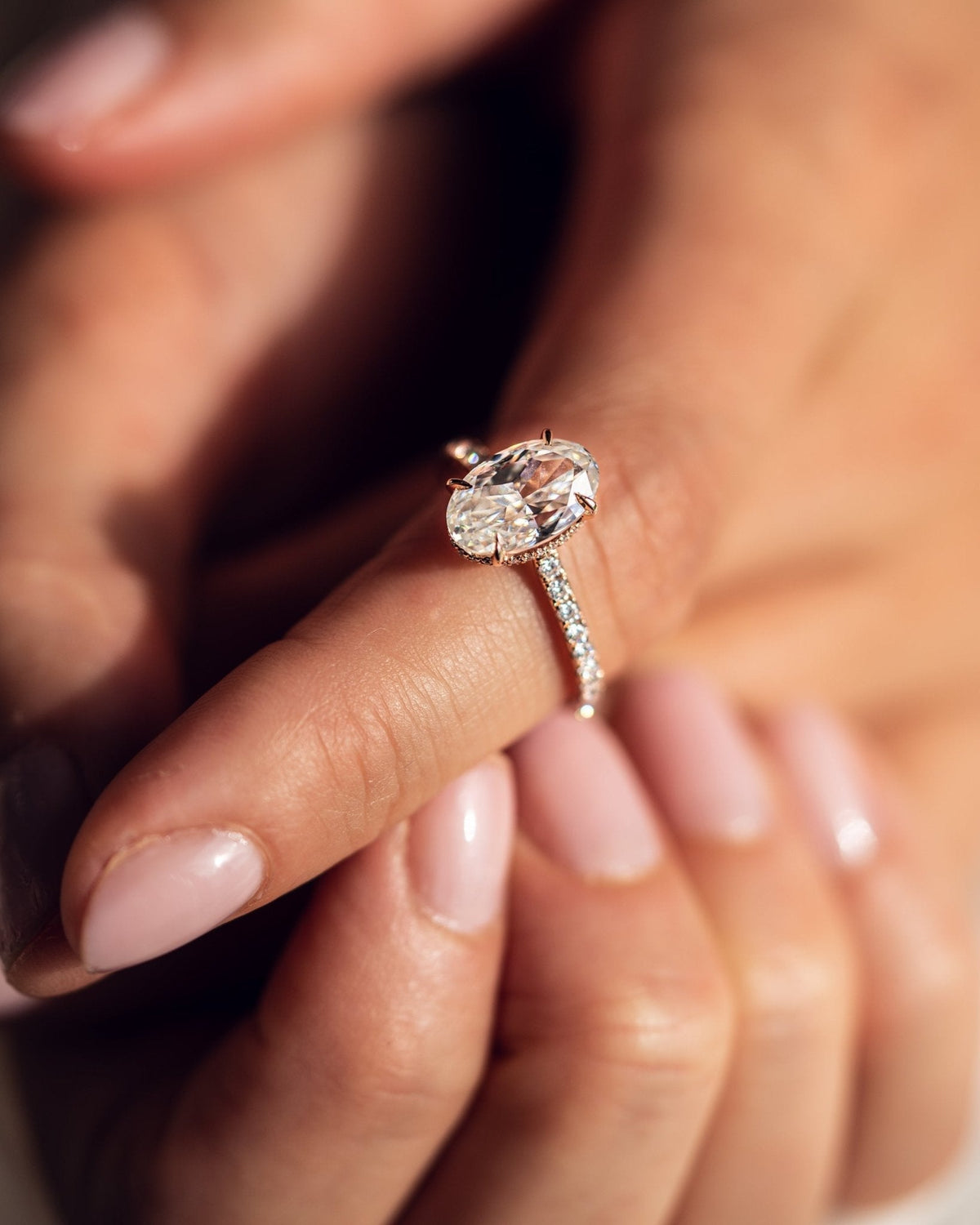 Oval Hidden Halo & Pave Lab Grown Diamond Engagement Ring