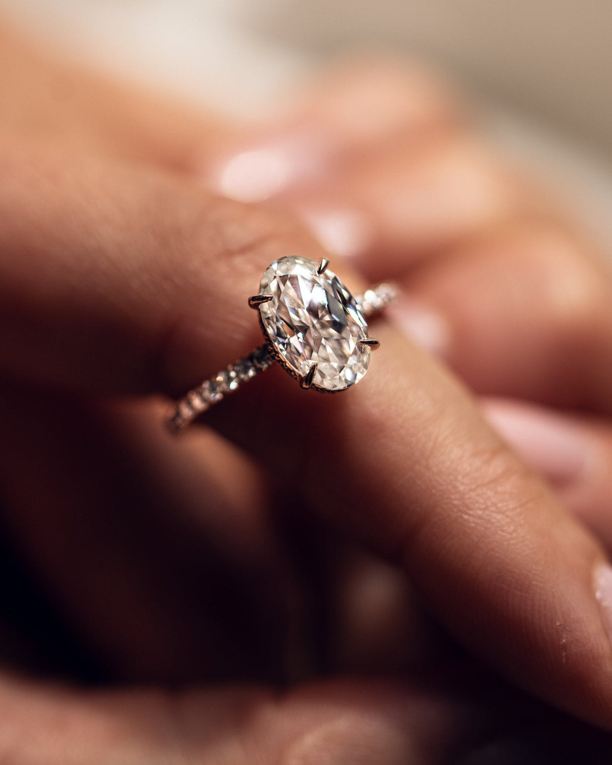 Oval Hidden Halo & Pave Lab Grown Diamond Engagement Ring