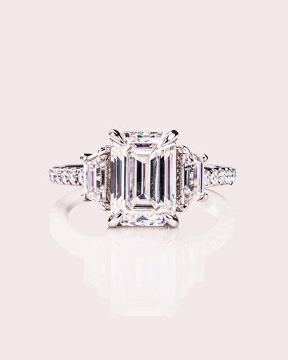 Emerald Three Stones & Pave Lab Grown Diamond Engagement Ring