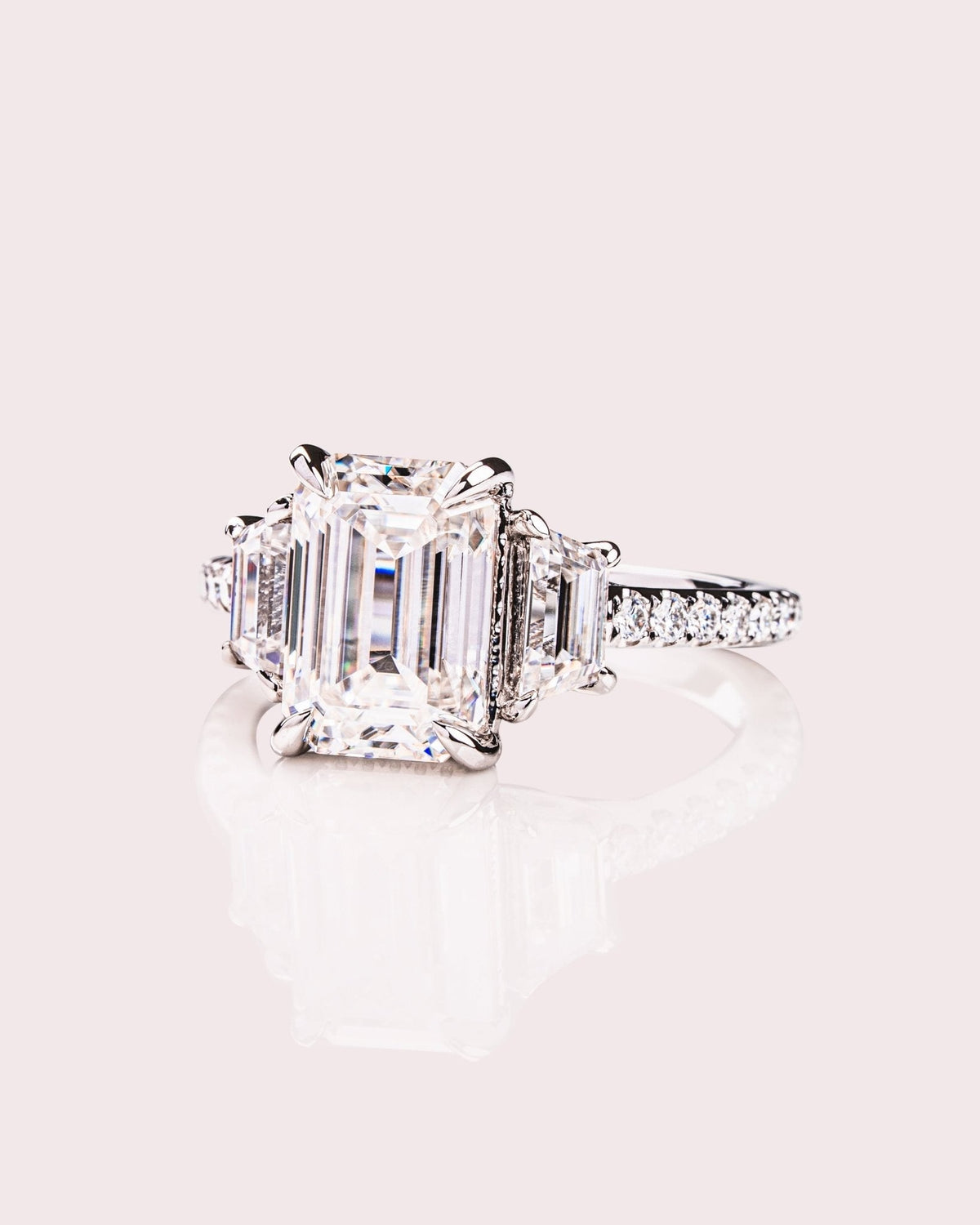 Emerald Three Stones & Pave Lab Grown Diamond Engagement Ring