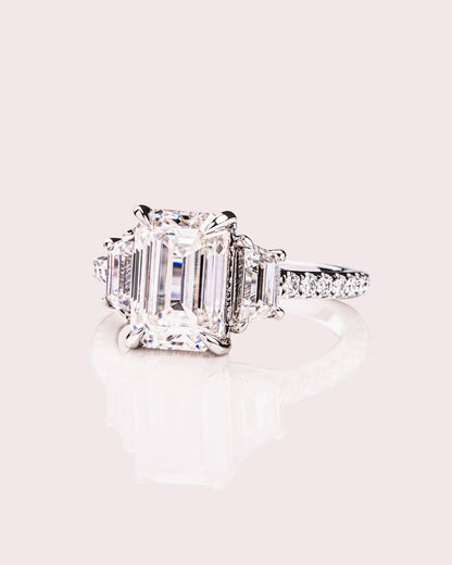 Emerald Three Stones & Pave Lab Grown Diamond Engagement Ring
