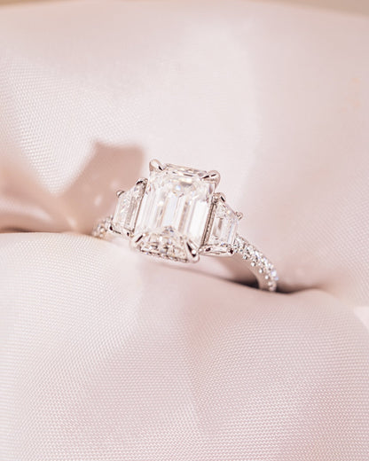 Emerald Three Stones & Pave Lab Grown Diamond Engagement Ring