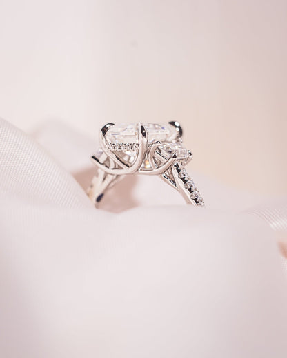 Emerald Three Stones & Pave Lab Grown Diamond Engagement Ring