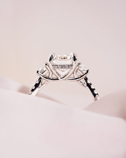 Emerald Three Stones & Pave Lab Grown Diamond Engagement Ring