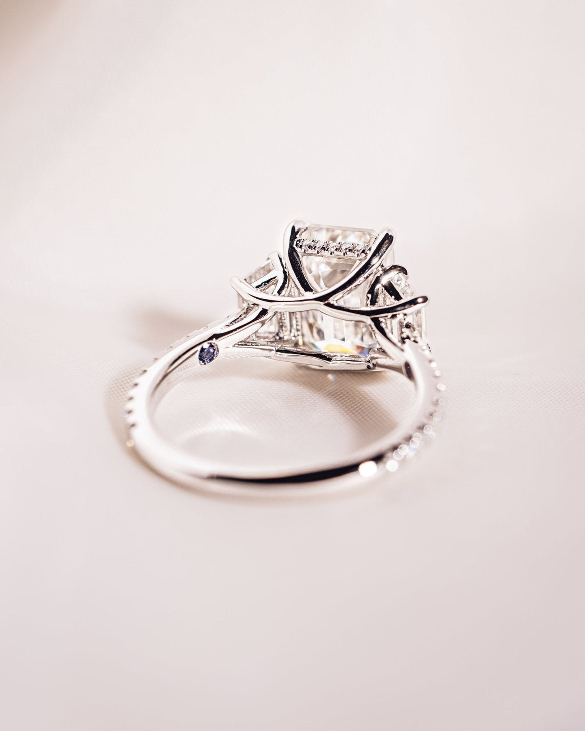 Emerald Three Stones & Pave Lab Grown Diamond Engagement Ring
