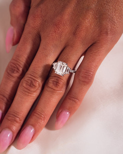 Emerald Three Stones & Pave Lab Grown Diamond Engagement Ring