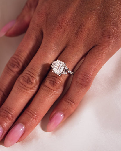 Emerald Three Stones & Pave Lab Grown Diamond Engagement Ring
