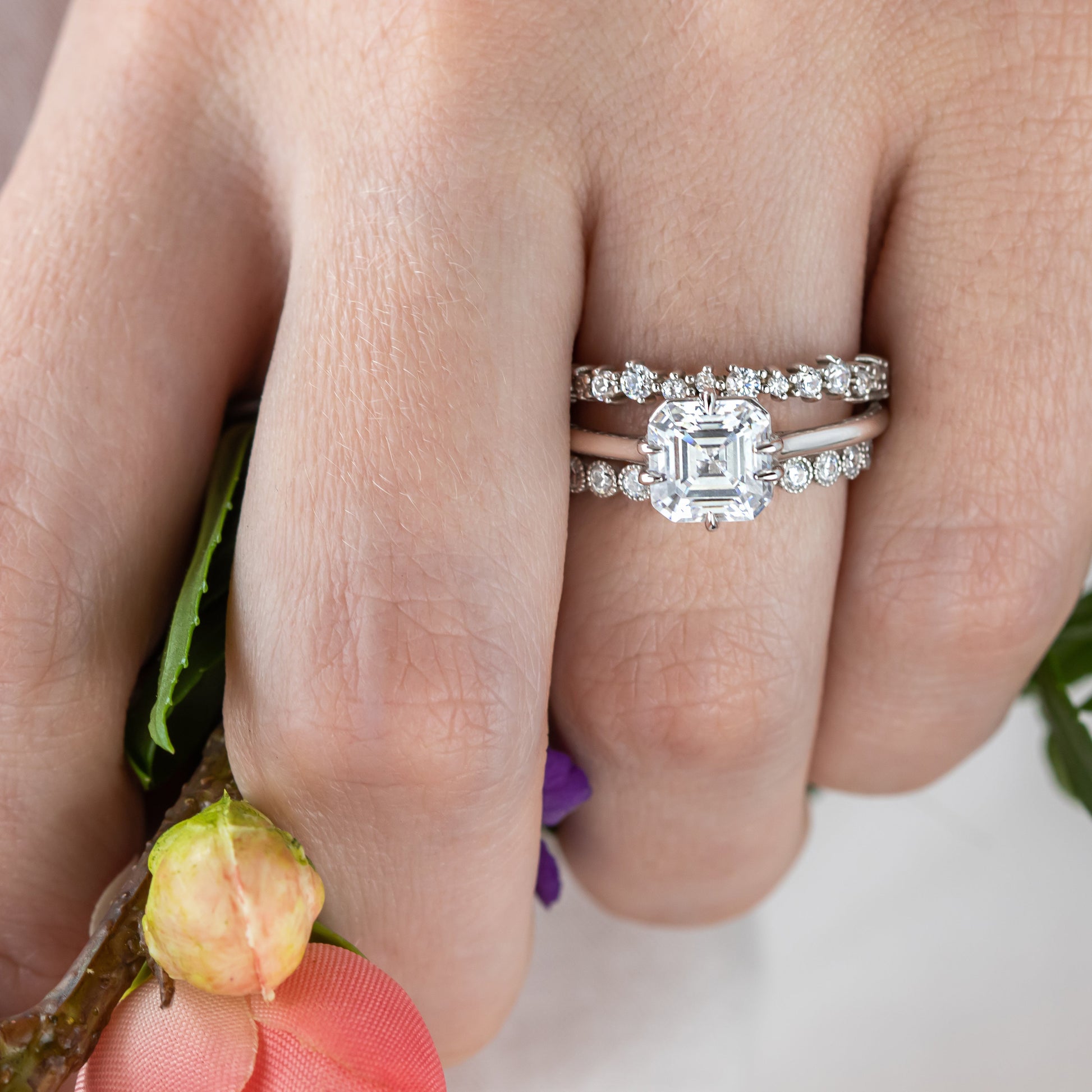 2 CT Round Three Stones Lab Grown Diamond Engagement Ring