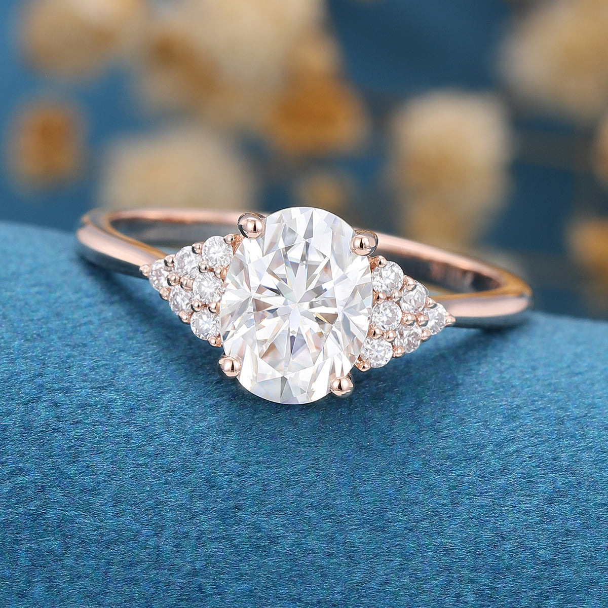 1.33 CT Oval Shaped Moissanite Cluster Engagement Ring 4