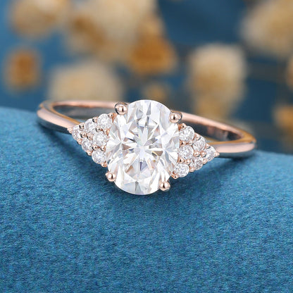 1.33 CT Oval Shaped Moissanite Cluster Engagement Ring 4