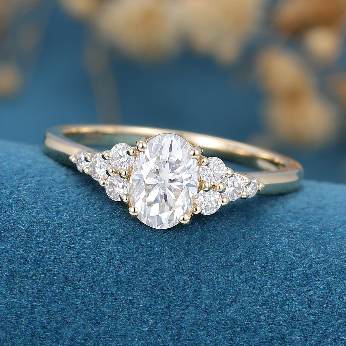 1.33 CT Oval Shaped Moissanite Cluster Engagement Ring 4