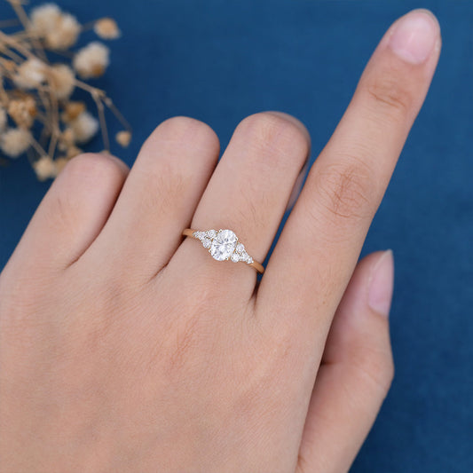 1.33 CT Oval Shaped Moissanite Cluster Engagement Ring 2