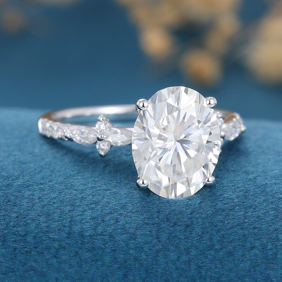 2.72 CT Oval Shaped Moissanite Solitaire Pave Engagement Ring 3