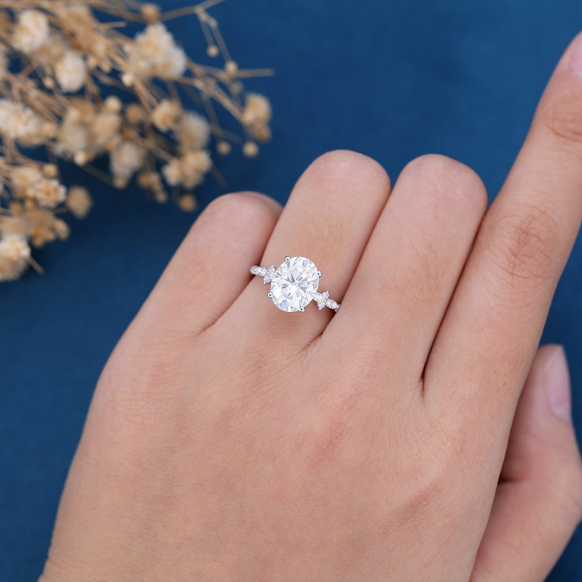 2.72 CT Oval Shaped Moissanite Solitaire Pave Engagement Ring 2