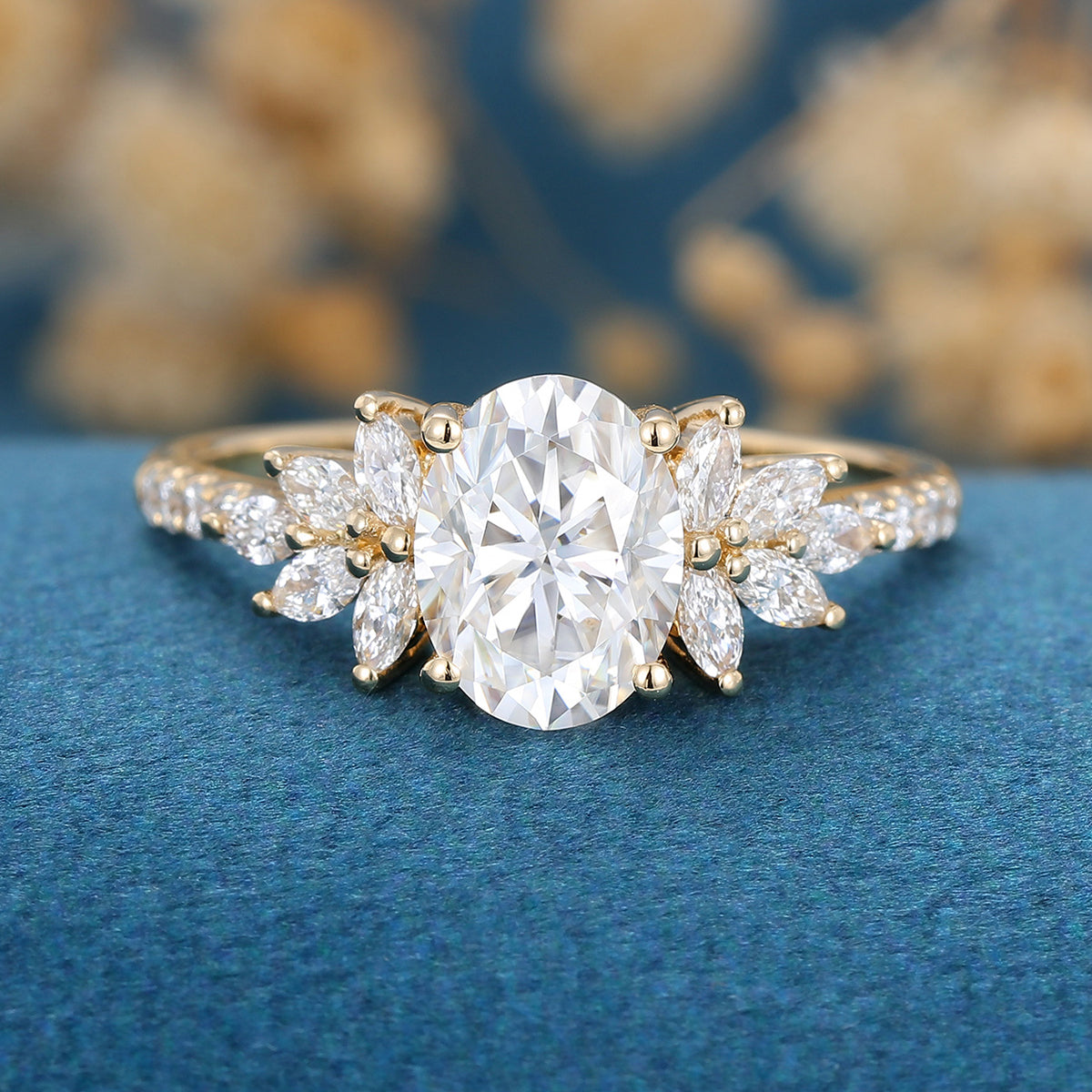1.33 CT Oval Shaped Moissanite Cluster Engagement Ring 1