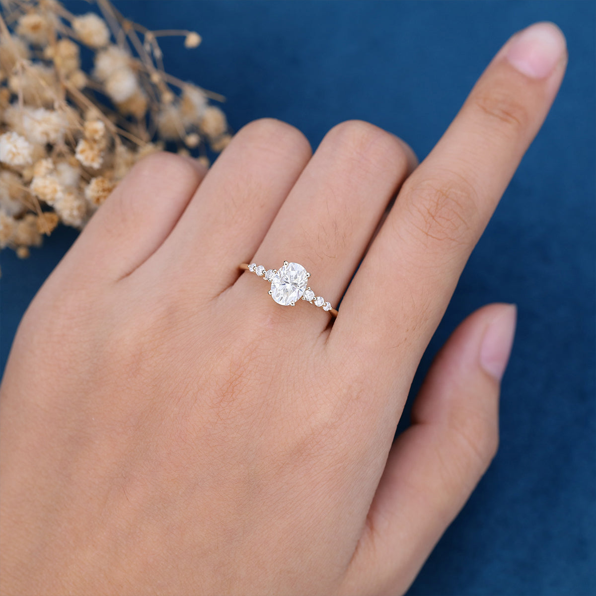 1.33 CT Oval Shaped Moissanite Solitaire Pave Engagement Ring 2