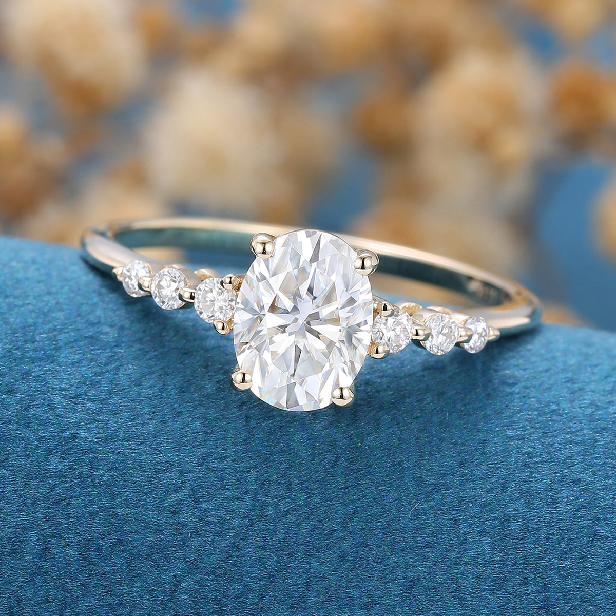 1.33 CT Oval Shaped Moissanite Solitaire Pave Engagement Ring 4