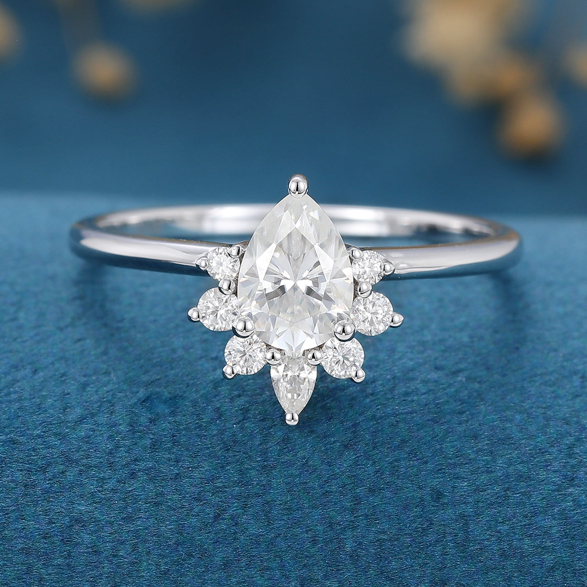 0.69 CT Pear Shaped Moissanite Cluster Engagement Ring 1
