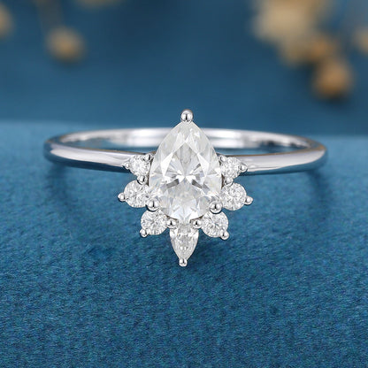 0.69 CT Pear Shaped Moissanite Cluster Engagement Ring 1
