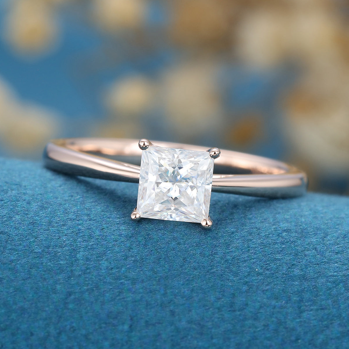 0.64 CT Princess Shaped Moissanite Solitaire Engagement Ring 3