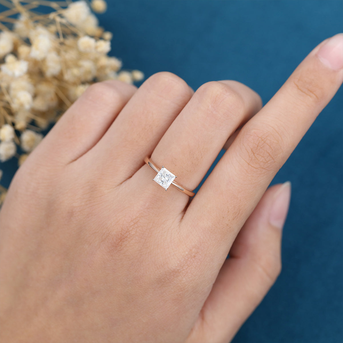 0.64 CT Princess Shaped Moissanite Solitaire Engagement Ring 2