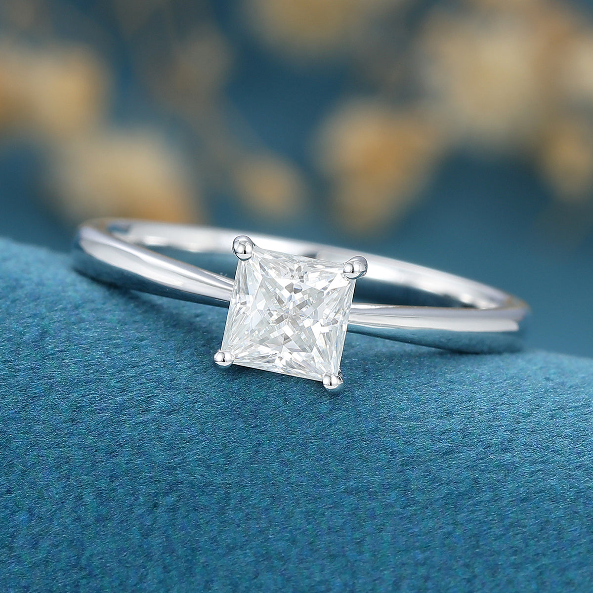 0.64 CT Princess Shaped Moissanite Solitaire Engagement Ring 4