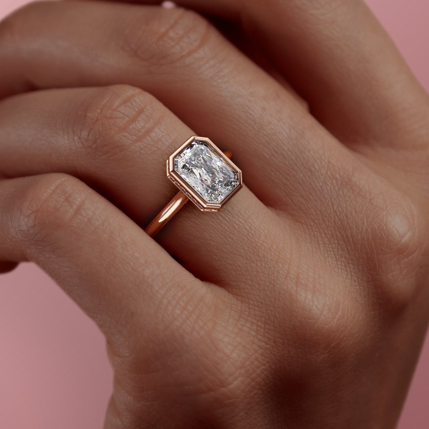 2.1 CT Radiant Moissanite Bezel Engagement Ring (US Size 7.25 Ready To Ship)