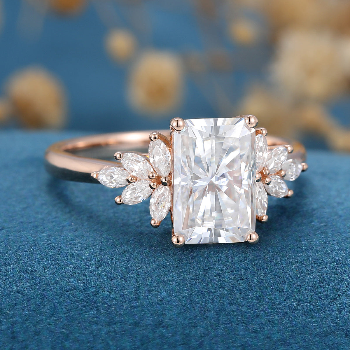 3.0 CT Radiant Shaped Moissanite Cluster Engagement Ring 3