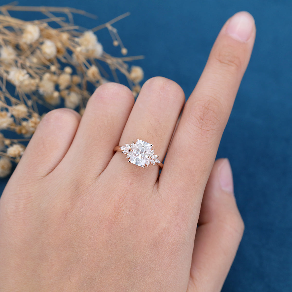 3.0 CT Radiant Shaped Moissanite Cluster Engagement Ring 2