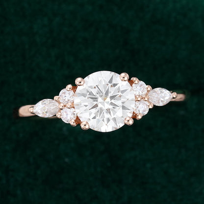 0.88 CT Round Shaped Moissanite Cluster Engagement Ring 5